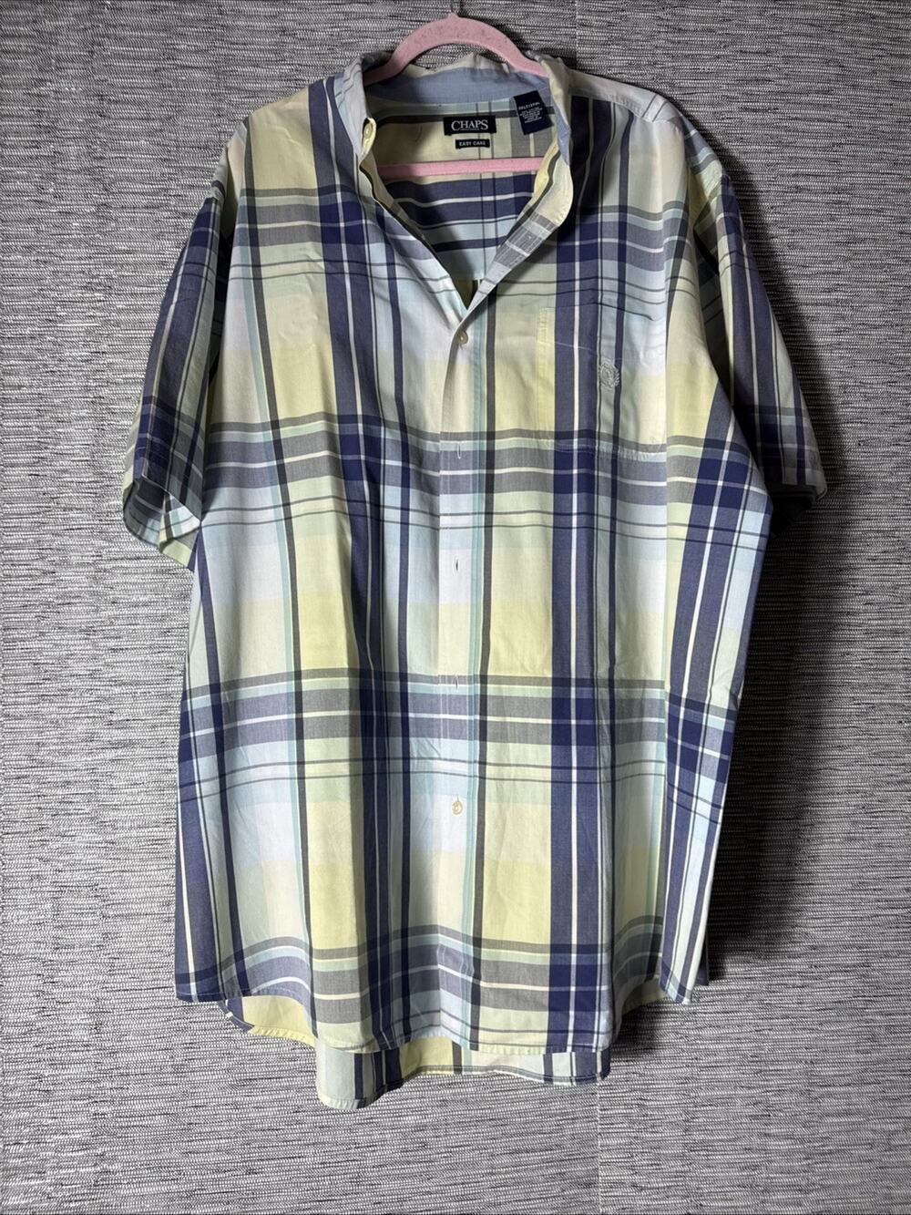Chaps Button Down Plaid Top, Yellow & Blue, 3XLT
